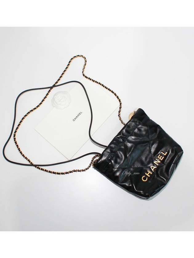 Mini Handbag Shiny Calfskin Gold Black - CHANEL - BALAAN 7