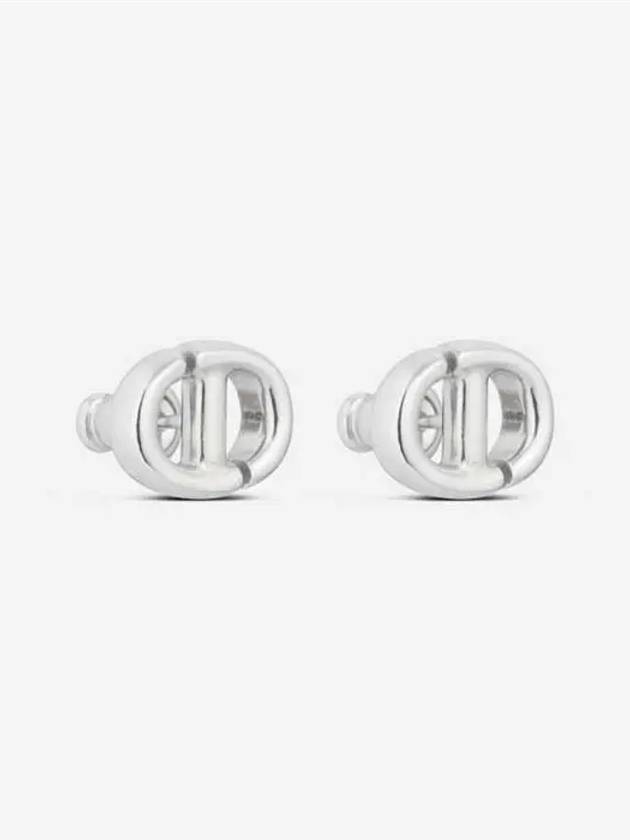 CD Navy Stud Metal Earrings Silver Finish - DIOR - BALAAN 4