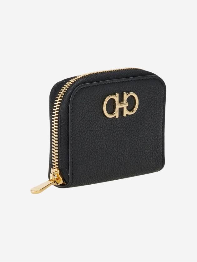 Women's Gancini Logo Zipper Card Wallet Black - SALVATORE FERRAGAMO - BALAAN 3