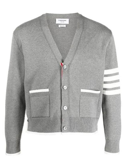 V-Neck Diagonal Armband Cardigan Grey - THOM BROWNE - BALAAN 2