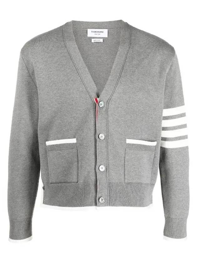 V-Neck Diagonal Armband Cardigan Grey - THOM BROWNE - BALAAN 3