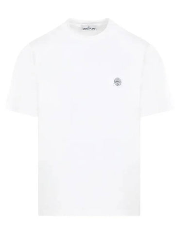 Compass Patch Regular Fit Cotton Short Sleeve T-Shirt White - STONE ISLAND - BALAAN 1