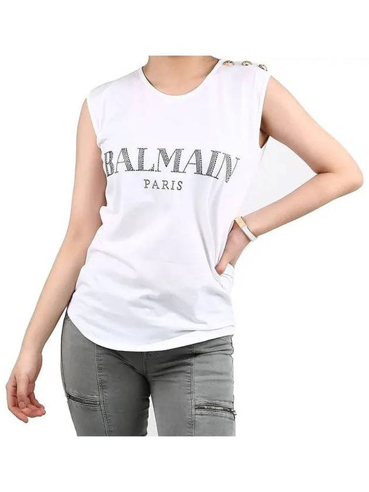 Beads logo epaulet tank top white 128525 - BALMAIN - BALAAN 1