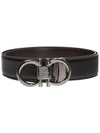 Gancini Reversible Adjustable Calfskin Leather Belt Black - SALVATORE FERRAGAMO - BALAAN 3