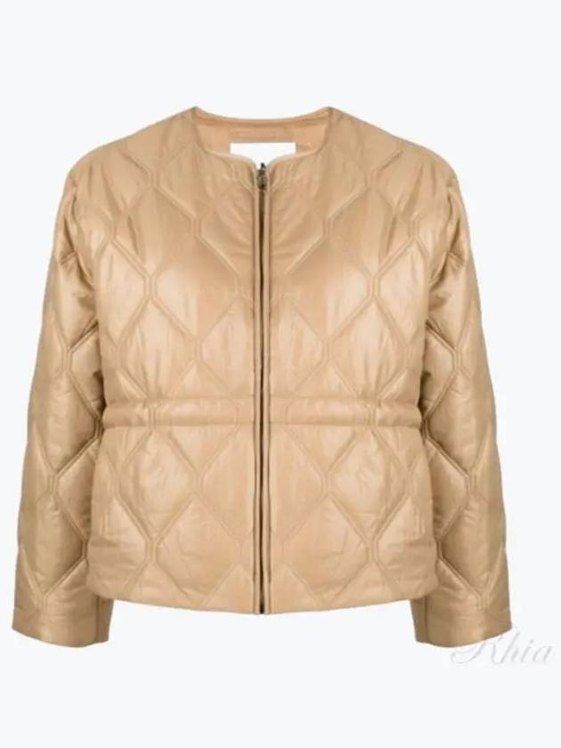 Women's Quilted Recycled Nylon Down Zip-Up Jacket Beige - GANNI - BALAAN 2