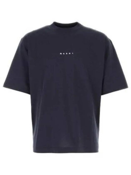 Logo Organic Cotton Short Sleeve T-Shirt Navy - MARNI - BALAAN 2