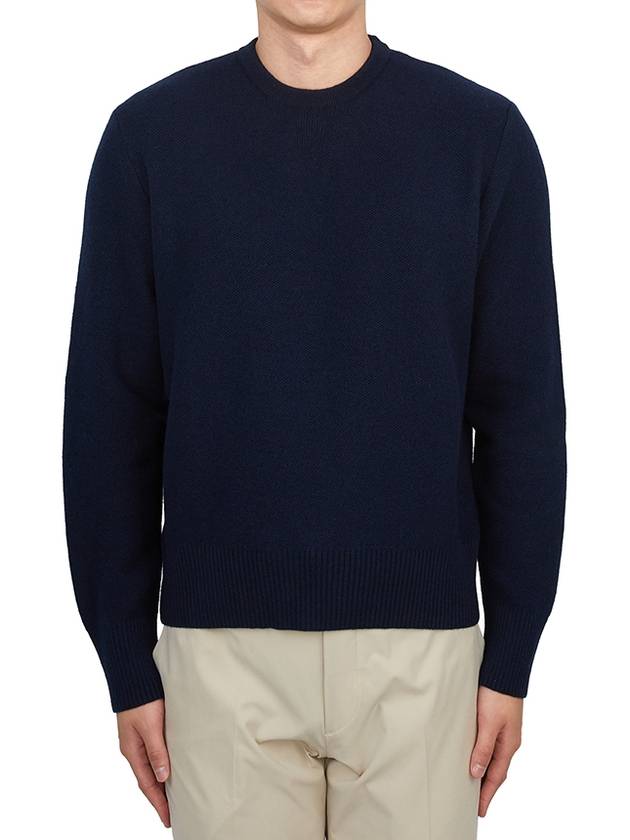 Arm Band Merino Wool Pique Knit Top Navy - THOM BROWNE - BALAAN 3