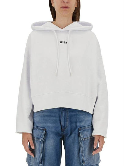 Micro Logo Print Cotton Hoodie White - MSGM - BALAAN 2