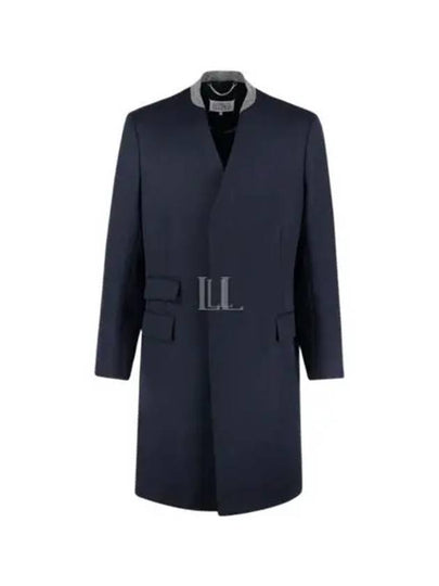 Stitched Collarless Wool Single Coat Navy - MAISON MARGIELA - BALAAN 2