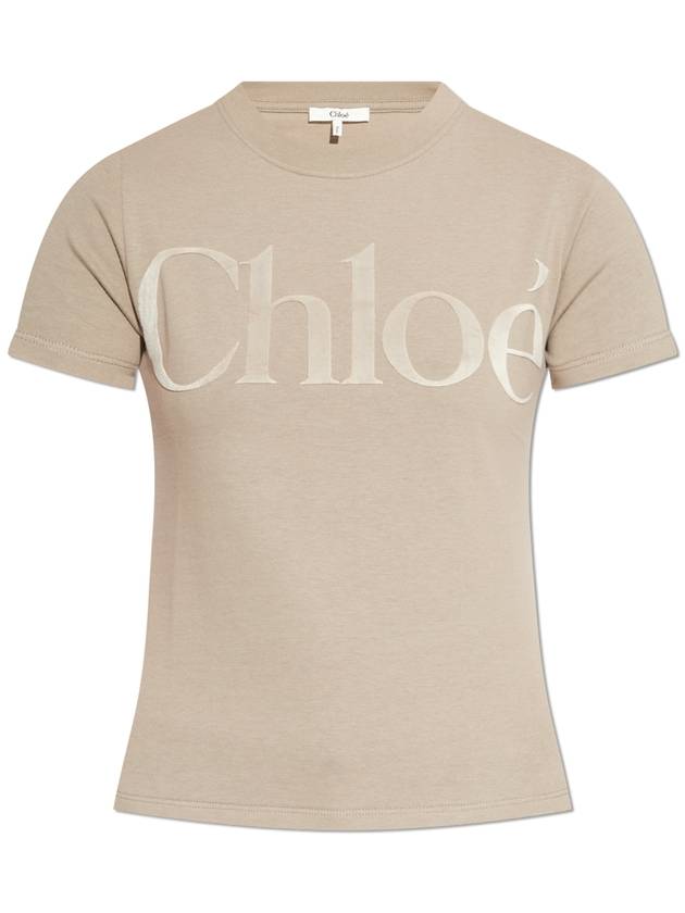 Chloé T-shirt With Velvet Logo Finish, Women's, Beige - CHLOE - BALAAN 1