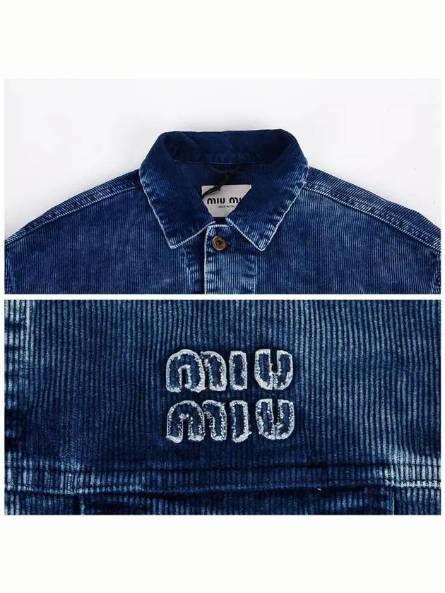 Washed Velvet Cotton Denim Jacket Indigo Blue - MIU MIU - BALAAN 6