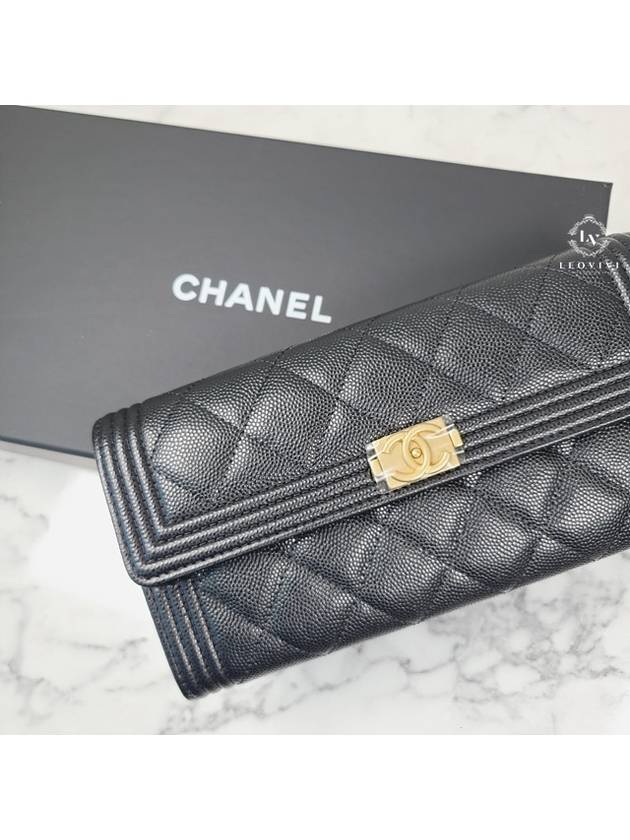 Boy Long Flap Wallet Lambskin Golden Metal Black - CHANEL - BALAAN 2