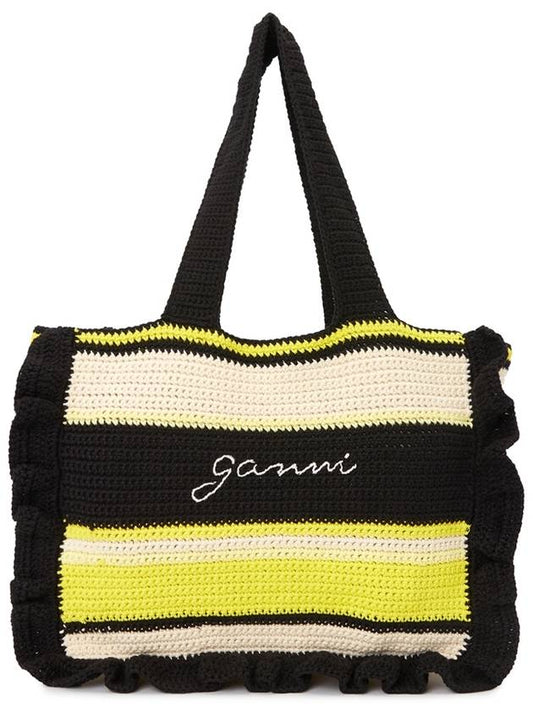 Crochet-Frill Embroided Logo Cotton Tote Bag - GANNI - BALAAN 2