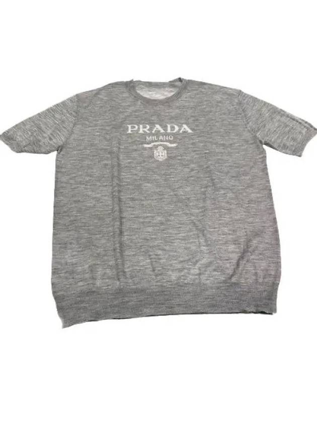 Women's Logo Cashmere Knit Top Grey - PRADA - BALAAN 2