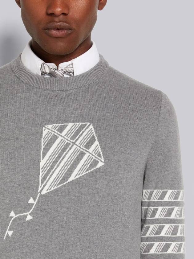 Men's Diagonal Kite Icon Jacquard Knit Cotton Sweatshirt Light Grey - THOM BROWNE - BALAAN 4