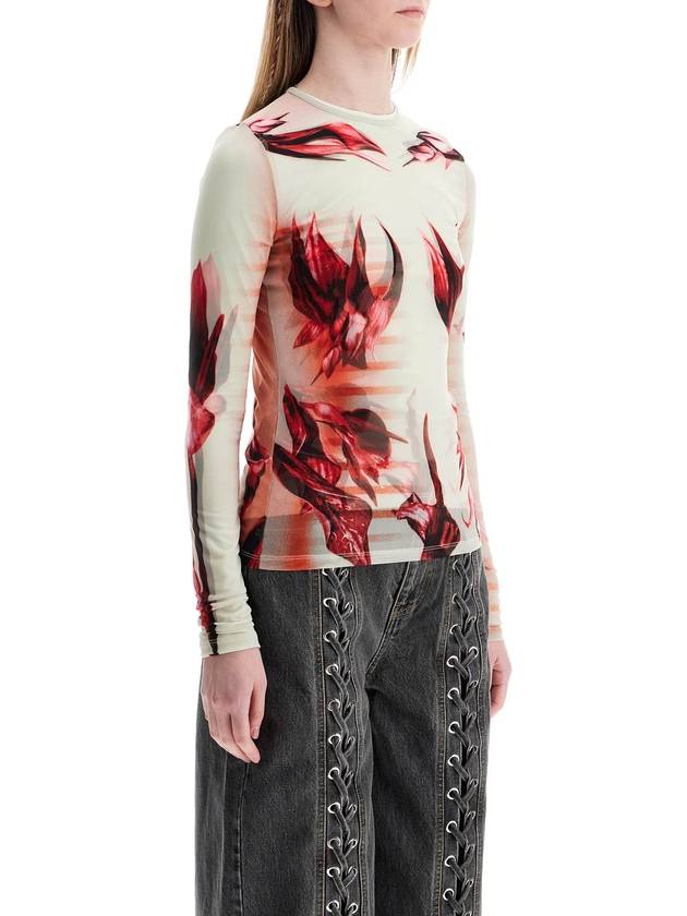 mint jersey top with floral pattern and double layer - JEAN PAUL GAULTIER - BALAAN 3