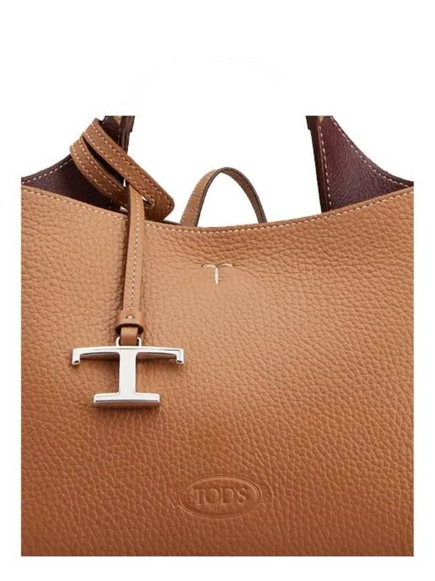 Logo Charm Leather Micro Tote Bag Brown - TOD'S - BALAAN 4