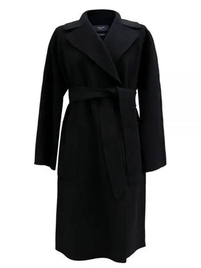 Robo Wrap Satin Wool Singe Coat Black - MAX MARA - BALAAN 2