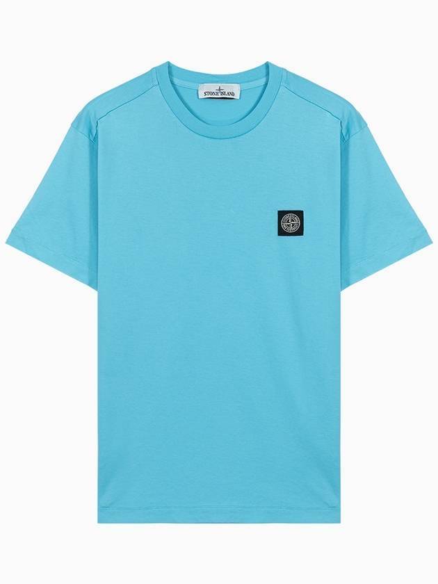 Logo Patch Cotton Short Sleeve T-Shirt Turquoise - STONE ISLAND - BALAAN 1