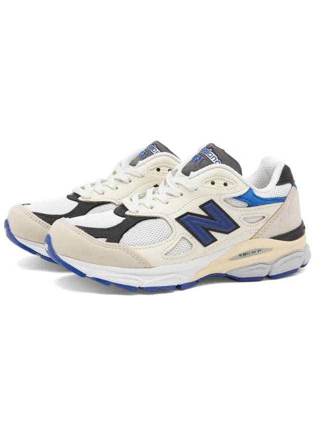 990 V3 Leather Low Top Sneakers Blue White - NEW BALANCE - BALAAN 2