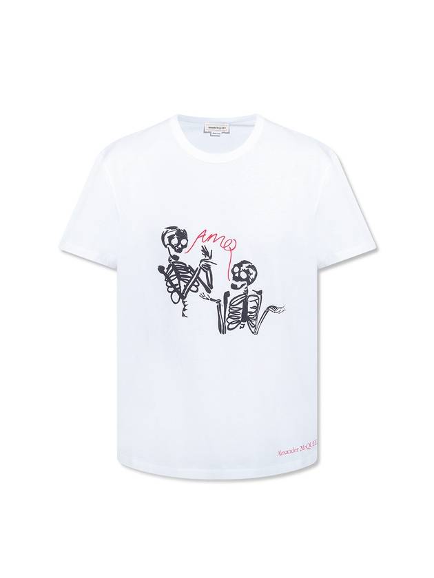 Skeleton Logo Print Short Sleeve T-Shirt White - ALEXANDER MCQUEEN - BALAAN 1