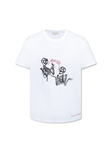 Skeleton Logo Print Short Sleeve T-Shirt White - ALEXANDER MCQUEEN - BALAAN 1