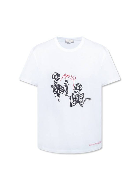 Skeleton Logo Print Short Sleeve T-Shirt White - ALEXANDER MCQUEEN - BALAAN 1