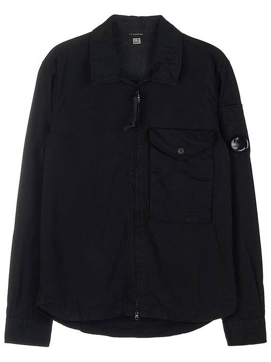 Lens Wappen Long Sleeve Overshirt Zip Up Jacket Black - CP COMPANY - BALAAN 1