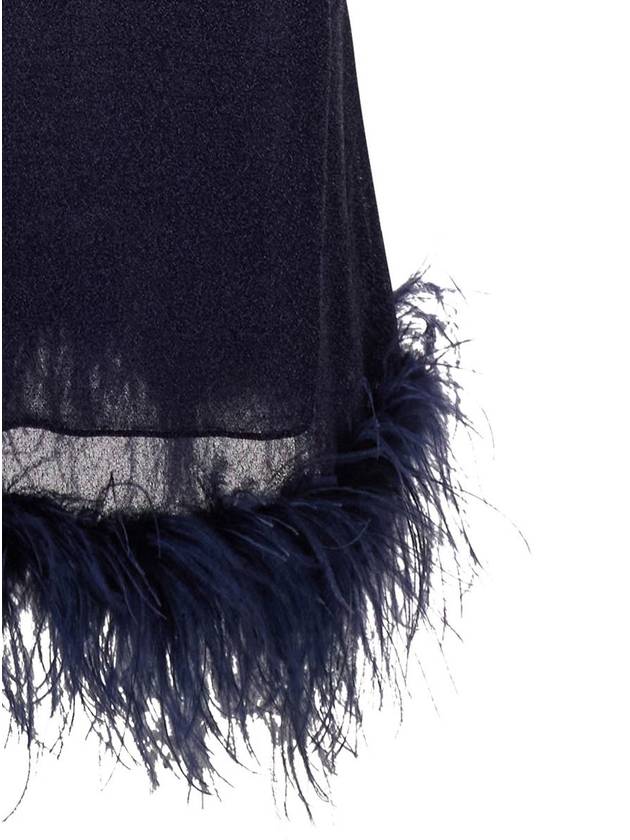 'Lumiere Plumage' Blue Sleeveless Slip Dress With Tonal Feathered Hem In Tech Fabric Stretch Woman - OSEREE - BALAAN 3