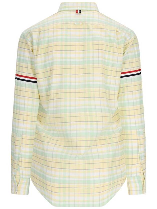 Men's Plaid Three Stripes Armband Oxford Long Sleeve Shirt Yellow - THOM BROWNE - BALAAN 3