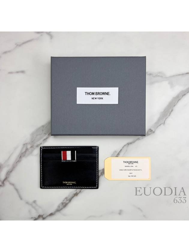 Stitched Vacchetta Card Wallet Navy - THOM BROWNE - BALAAN 11