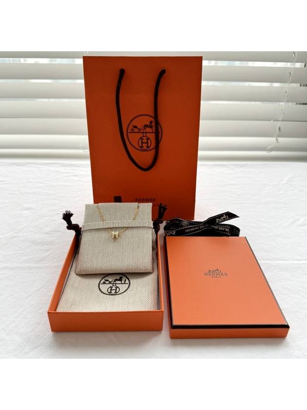 Mini Pop H Pendant Necklace Gold Blanc White - HERMES - BALAAN 10