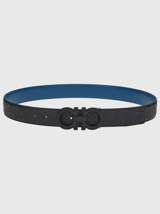 Salvatore Men's Gancini Reversible Adjustable Leather Belt Black Blue - SALVATORE FERRAGAMO - BALAAN 2