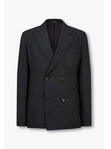 Men s Zigzag Pattern Double Jacket Black - EMPORIO ARMANI - BALAAN 1