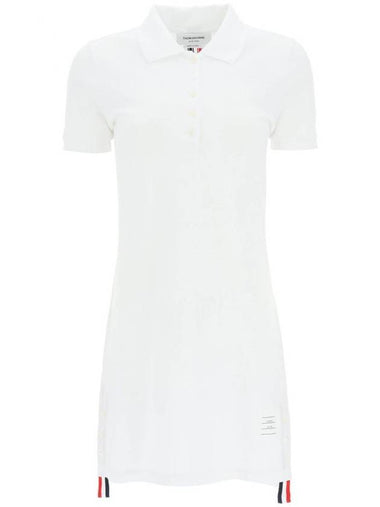 Classic Cotton Pique Center Back Stripe A-Line Short Sleeve Polo Shirt Short Dress White - THOM BROWNE - BALAAN 1