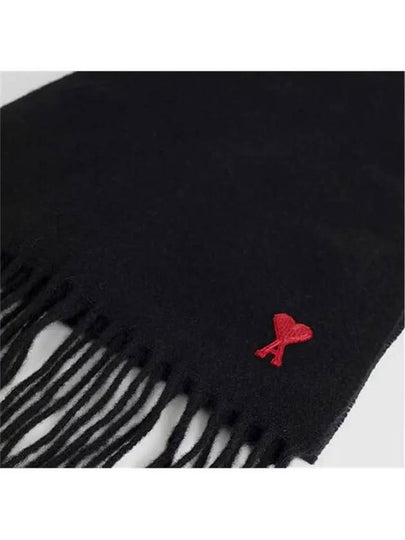 Small Heart Logo Wool Scarf Black - AMI - BALAAN 2