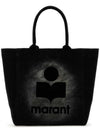 Women's Yenky Flocked Logo Tote Bag Black - ISABEL MARANT - BALAAN 1