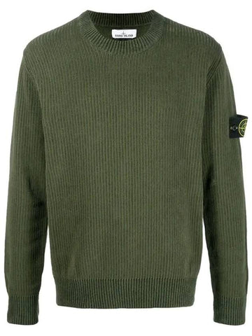 Wappen Patch Cotton Chenille Crew Neck Pullover Knit Top Khaki - STONE ISLAND - BALAAN 1