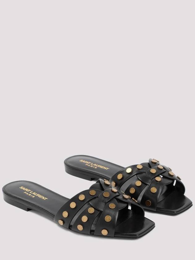 Tribute Leather Slide Slippers Black - SAINT LAURENT - BALAAN 4