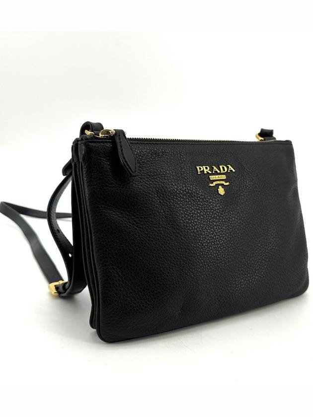 Vitello Dino double zipper gold logo cross bag - PRADA - BALAAN 4