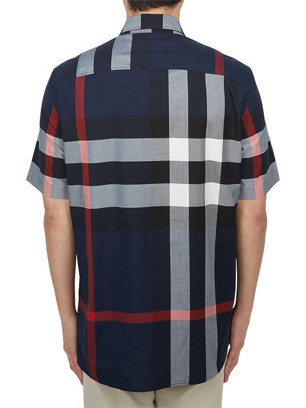 Check Cotton Short Sleeve Shirt Navy - BURBERRY - BALAAN 4