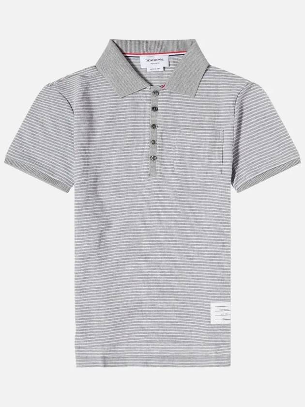 Pinstripe Micro Waffle Pocket Polo Shirt Grey - THOM BROWNE - BALAAN 3