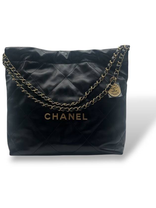 22 Small Shiny Calfskin Bucket Bag Black - CHANEL - BALAAN 3