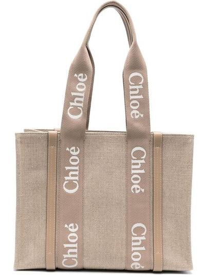 Woody Linen Medium Tote Bag Boyish Brown - CHLOE - BALAAN 2