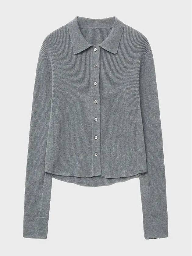 Cotton Ribbed Shirt Cadigan Melange Grey - NOIRER FOR WOMEN - BALAAN 3