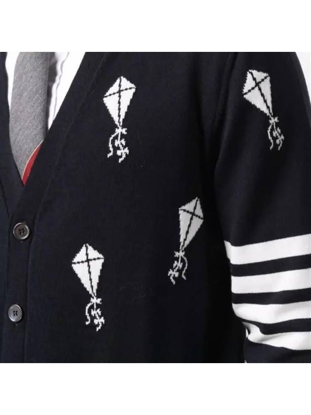 Sky Icon Merino Wool Cardigan Navy - THOM BROWNE - BALAAN 4