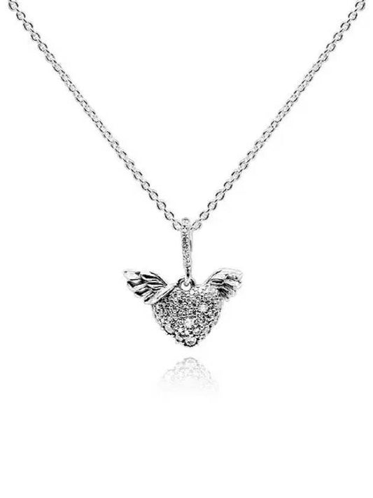 Pave Heart Angel Wing Necklace Silver - PANDORA - BALAAN 2