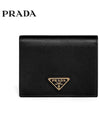 Gold Hardware Triangle Logo Saffiano Half Wallet Black - PRADA - BALAAN 2