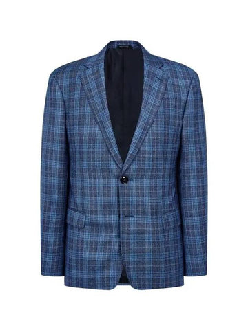 Men s Check Pattern Wool Single Jacket Light Navy - GIORGIO ARMANI - BALAAN 1