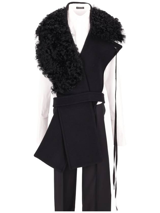 MANON ASYMMETRIC PLASTRON WITH FUR COLLAR BEAVER - ANN DEMEULEMEESTER - BALAAN 1